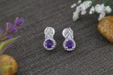 5 MM Round Amethyst & White Diamond Ladies Infinity Dangling Earrings 925 Sterling Silver