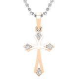 0.10 Carat (ctw) Round White Diamond Ladies Cross Pendant 1/10 CT 18K Rose Gold
