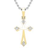 0.10 Carat (ctw) Round White Diamond Ladies Cross Pendant 1/10 CT 18K Yellow Gold