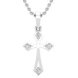 0.10 Carat (ctw) Round White Diamond Ladies Cross Pendant 1/10 CT 925 Sterling Silver