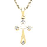 0.10 Carat (ctw) Round White Diamond Ladies Cross Pendant 1/10 CT 10K Yellow Gold