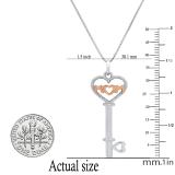 MOM Heart Key Pendant with Round Diamond Accents, White & Rose Gold Plated Two Tone Sterling Silver