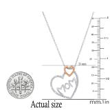 Double Heart MOM Pendant with Round Diamond Accents White & Rose Gold Plated Two Tone Sterling Silver