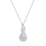 0.25 Carat (ctw) Round Diamond Ladies Twisted Cluster Flower Pendant 1/4 CT, 925 Sterling Silver