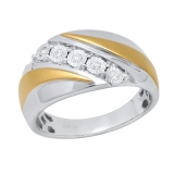 0.12 Carat (ctw) Round Diamond Mens Illusion Set 5 Stone Anniversary Wedding Band Sterling Silver