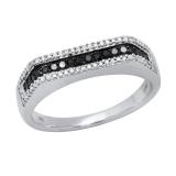 0.25 Carat (ctw) Round Black & White Diamond Ladies Wedding Band 1/4 CT 925 Sterling Silver