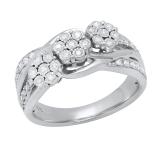 0.35 Carat (ctw) Round Diamond Ladies Three Cluster Flower Engagement Ring 1/3 CT Sterling Silver