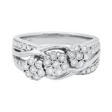0.35 Carat (ctw) Round Diamond Ladies Three Cluster Flower Engagement Ring 1/3 CT Sterling Silver