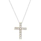 0.25 Carat (ctw) Round White Diamond Ladies Illusion Set Cross Pendant 1/4 CT, Sterling Silver