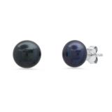 8 mm Round Genuine Black Freshwater Pearl Ladies Stud Earrings 925 Sterling Silver