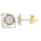 0.10 Carat (ctw) Round White Diamond Ladies Rope Frame Stud Earrings 1/10 CT 18K Yellow Gold