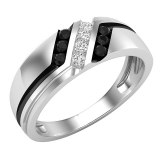 0.35 Carat (ctw) Round White & Black Diamond Men's Anniversary Wedding Band 1/3 CT Sterling Silver