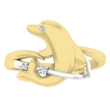 Round White Diamond Cute Dolphin Fish Ring for Women (0.03 ctw, Color I-J, Clarity I2-I3) in 10K Yellow Gold