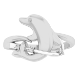 Round White Diamond Cute Dolphin Fish Ring for Women (0.03 ctw, Color I-J, Clarity I2-I3) in 925 Sterling Silver