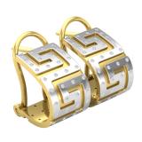 0.25 Carat (ctw) Round White Diamond Greek Key French-Clip Ladies Hoop Earrings 1/4 ct 14K Yellow Gold
