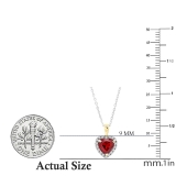 6mm Heart Garnet And Round White Diamond Halo Pendant for Women with 18 inch Silver Chain in 18K Yellow Gold