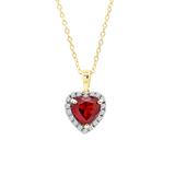 6 MM Heart Garnet & Round White Diamond Ladies Halo Style Pendant with Gold Chain 14K Yellow Gold
