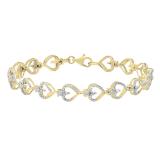 0.13 Carat (ctw) Round Diamond Journey of Heart Tennis Link Bracelet for Ladies | 18K Yellow Gold