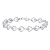 0.13 Carat (ctw) Round Diamond Journey of Heart Tennis Link Bracelet for Ladies | 925 Sterling Silver