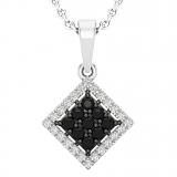 0.35 Carat (ctw) Round Black & White Diamond Dangling Square Frame Pendant with 18 Inch Silver Chain for Women in 925 Sterling Silver