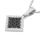 0.35 Carat (ctw) Round Black & White Diamond Dangling Square Frame Pendant with 18 Inch Silver Chain for Women in 925 Sterling Silver