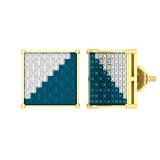 0.20 Carat (ctw) Round Blue & White Diamond Hip-Hop Square Screwback Stud Earrings for Men 1/5 CT in 10K Yellow Gold