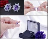 7X5 mm Oval Amethyst & Round Diamond Ladies Flower Halo Style Cluster Stud Earrings 14K White Gold