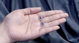 7X5 mm Oval Amethyst & Round Diamond Ladies Flower Halo Style Cluster Stud Earrings 18K Yellow Gold