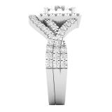 0.85 Carat (ctw) Princess & Round White Diamond Ladies Split Shank Wedding Ring Set 18K White Gold