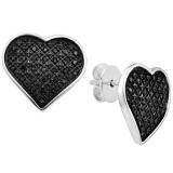 0.25 Carat (ctw) Round Black Diamond Ladies Heart Cluster Stud Earrings 1/4 CT 925 Sterling Silver