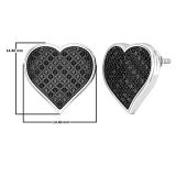 0.25 Carat (ctw) Round Black Diamond Ladies Heart Cluster Stud Earrings 1/4 CT 925 Sterling Silver