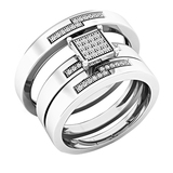 0.15 Carat (ctw) Round White Diamond Classic Square Trio Set Ring 925 Sterling Silver
