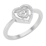 0.05 Carat (ctw) Round White Diamond Slender Double Heart Love Promise Ring 925 Sterling Silver