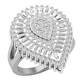 0.85 Carat (ctw) Round & Baguette White Diamond Pear Shaped Luminous Cocktail Ring 10K White Gold