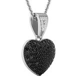 0.75 Carat Round Black & White Diamond Heart Shaped Dangling Ladies Pendant 3/4 CT Sterling Silver
