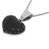 0.75 Carat Round Black & White Diamond Heart Shaped Dangling Ladies Pendant 3/4 CT Sterling Silver