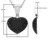 0.75 Carat Round Black & White Diamond Heart Shaped Dangling Ladies Pendant 3/4 CT Sterling Silver