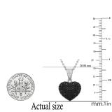 0.75 Carat Round Black & White Diamond Heart Shaped Dangling Ladies Pendant 3/4 CT Sterling Silver