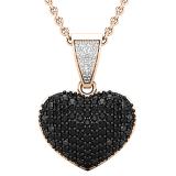0.75 Carat Round Black & White Diamond Heart Shaped Dangling Ladies Pendant 3/4 CT 10K Rose Gold