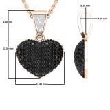 0.75 Carat Round Black & White Diamond Heart Shaped Dangling Ladies Pendant 3/4 CT 10K Rose Gold
