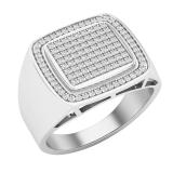 0.50 Carat (ctw) Round  White Diamond Classic Mirco-Pave Square Frame Mens Ring 925 Sterling Silver