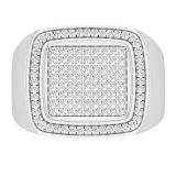 0.50 Carat (ctw) Round  White Diamond Classic Mirco-Pave Square Frame Mens Ring 925 Sterling Silver