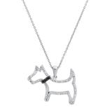 Diamond Accent Dog Pendant with Inset Black Diamonds Collar Necklace for Her, 925 Sterling Silver