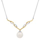Freshwater Cultured Pearl & White Diamond Twisted Ribbon Chevron Pendant, 925 Sterling Silver
