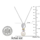 8 mm White Freshwater Pearl & White Sapphire Pendant, White & Yellow Gold Plated 925 Sterling Silver