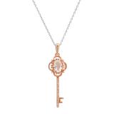 6X4 mm Oval Morganite Key Pendant with White Diamond, Rose Gold Plated, 925 Sterling Silver
