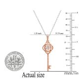 6X4 mm Oval Morganite Key Pendant with White Diamond, Rose Gold Plated, 925 Sterling Silver