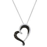 0.50 Carat (ctw) Round Black & White Diamond Heart Shaped Ladies Pendant 1/2 CT 925 Sterling Silver