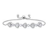 0.25 Carat (ctw) Round Diamond Heart Shaped Illusion Set Bolo Bracelet 1/4 CT 925 Sterling Silver