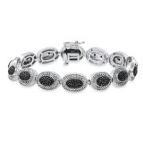 0.20 Carat (ctw) Black Diamond Cluster Style Oval Shape Tennis Bracelet 1/5 CT 925 Sterling Silver
